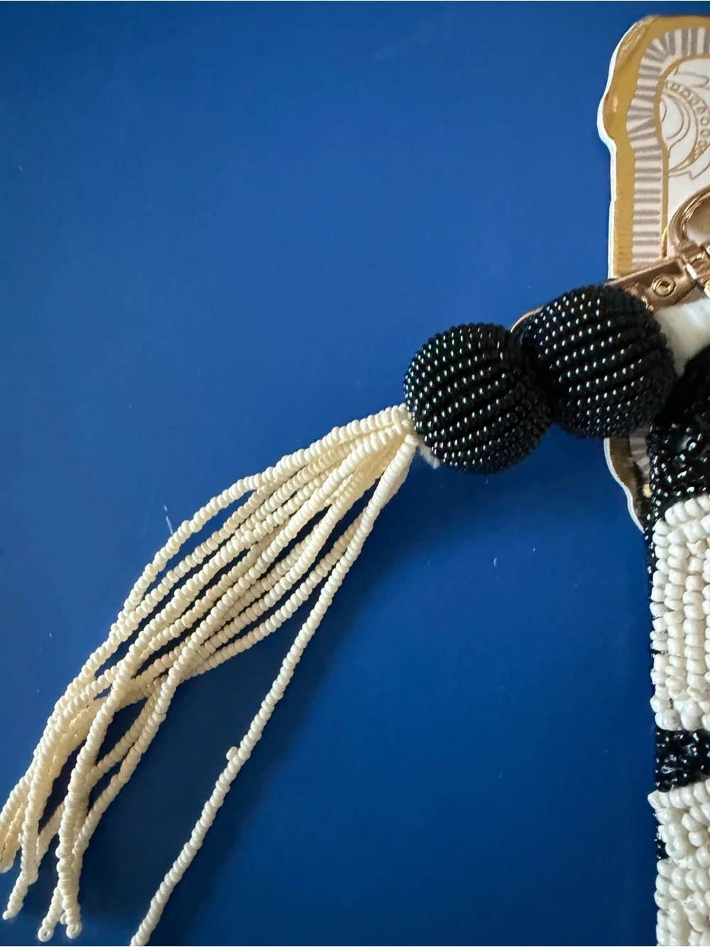 Handmade Black & Cream Beaded Zebra-Pattern Clutch